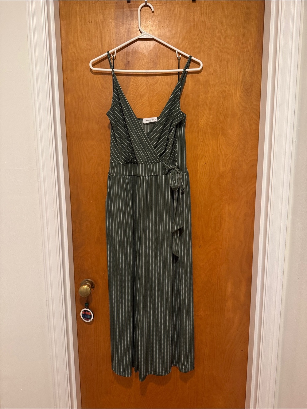 Striped Green Faux Wrap Jumpsuit